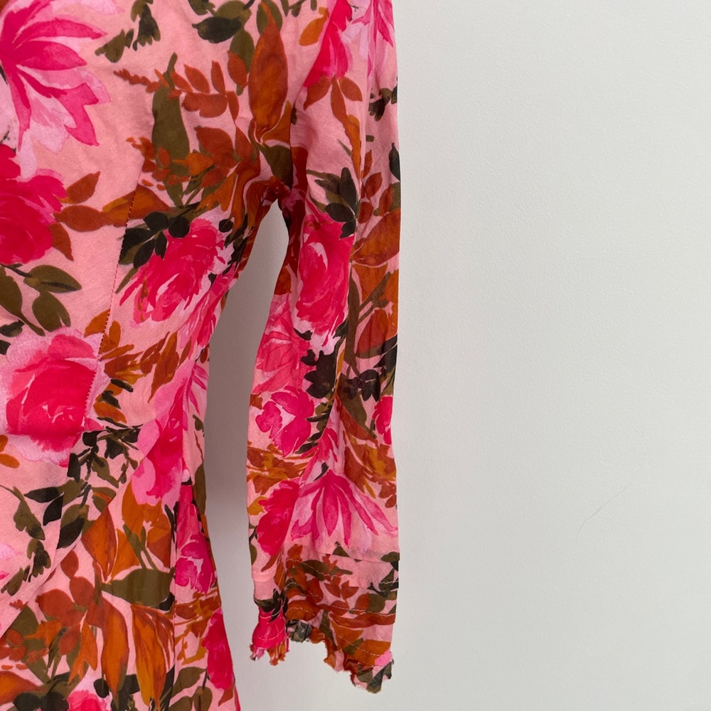 One Season Floral Pink and Green Button-Up Blouse XS - Picture 6 of 9